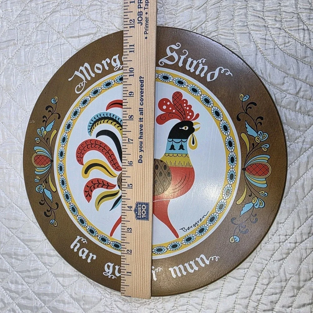 Vintage 1963 Berggren Trayner Wood Plaque Morgon Stund Bread‎ Board Farmhouse